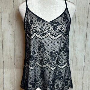 Maurice's Navy and Cream/Nude Lace Camisole; Size Small